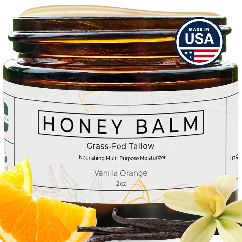 Really Good Blends  Tallow Honey Balm Organic Body Butter GrassFed Beef Tallow for Skin Soothing AllNatural Moisturizer for Body and Face  Made in USA  2 oz Vanilla Orange